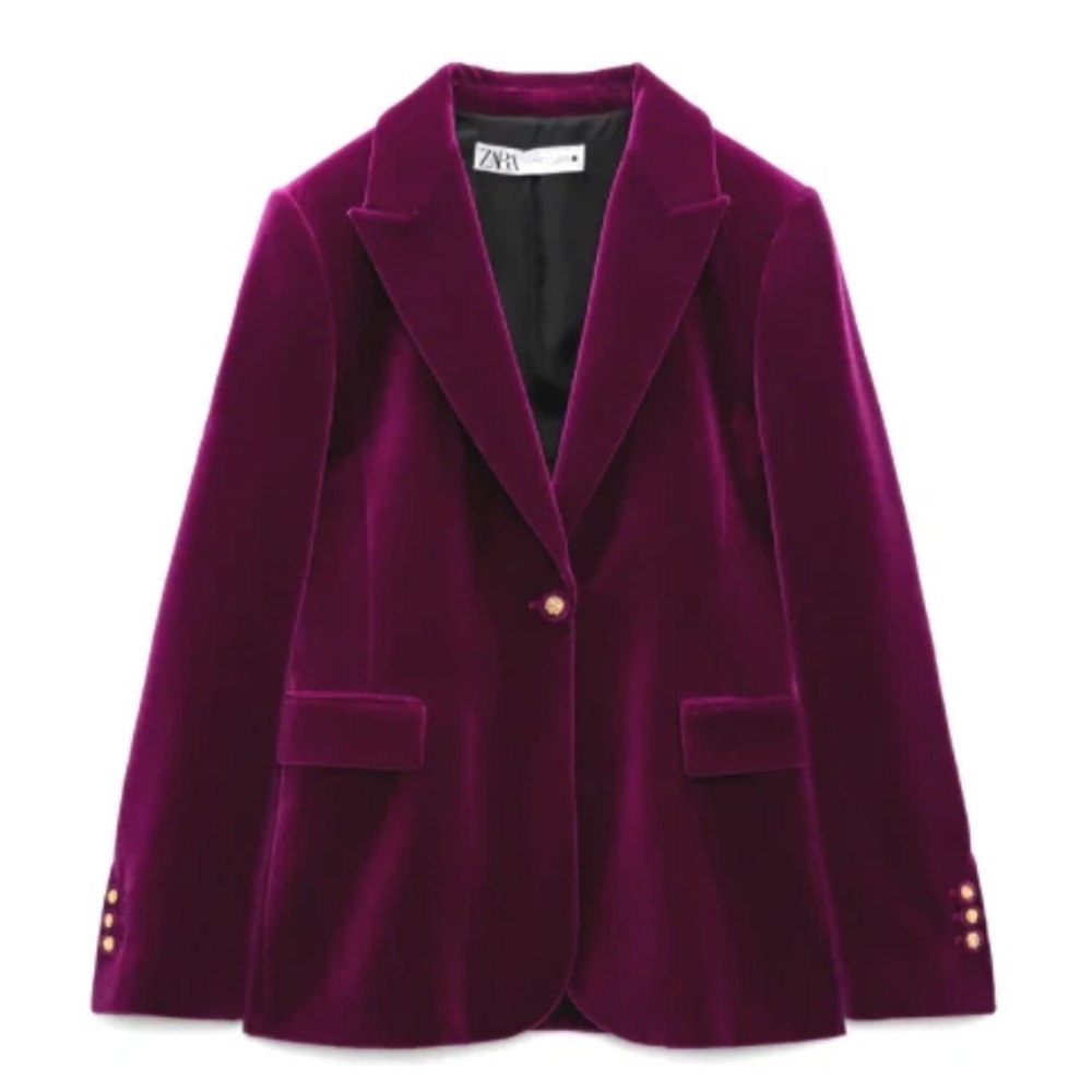 ZARA WOMAN VELVET BLAZER JACKET PLUM Viva Magenta